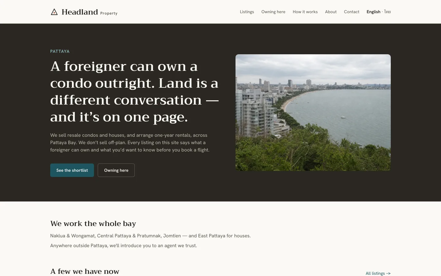 Headland Property demo site — a Pattaya resale agency with ownership information on each listing