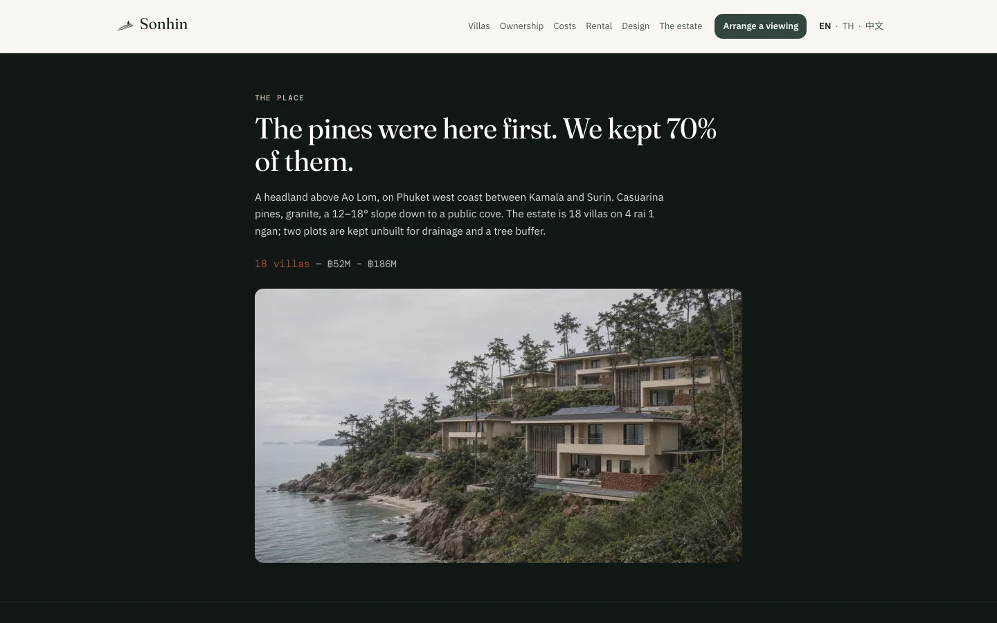 Sonhin demo site — a Phuket villa estate with ownership and long-term cost explanations